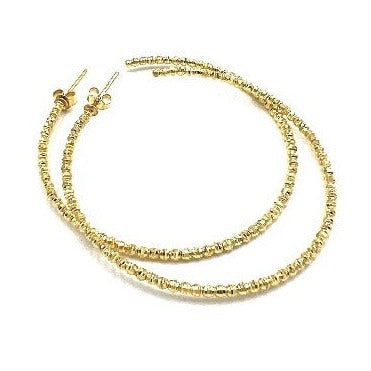 14K Gold Beaded Hoops