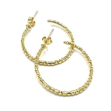 14K Gold Beaded Hoops