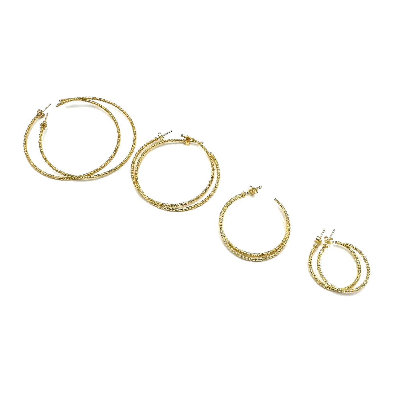 14K Gold Beaded Hoops