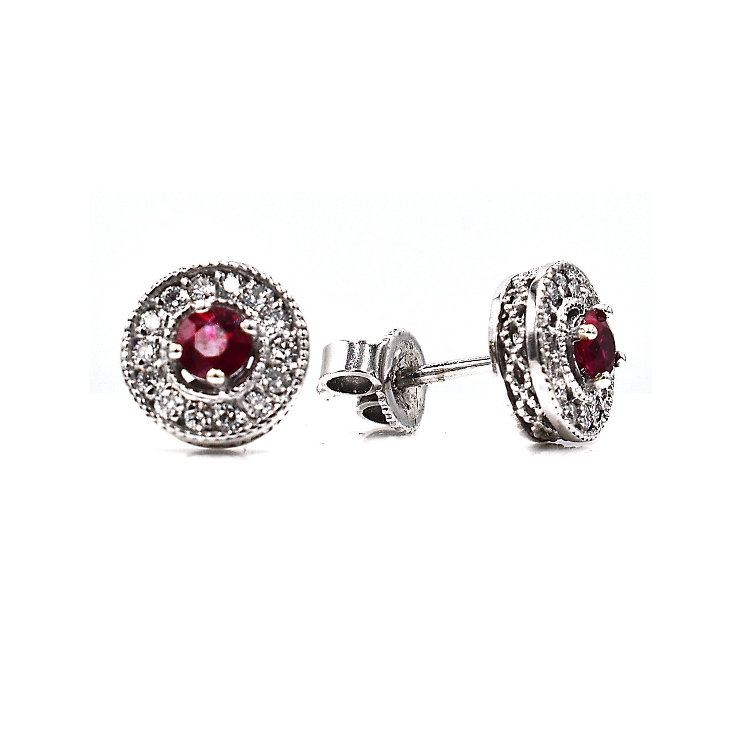 ruby & diamond halo studs