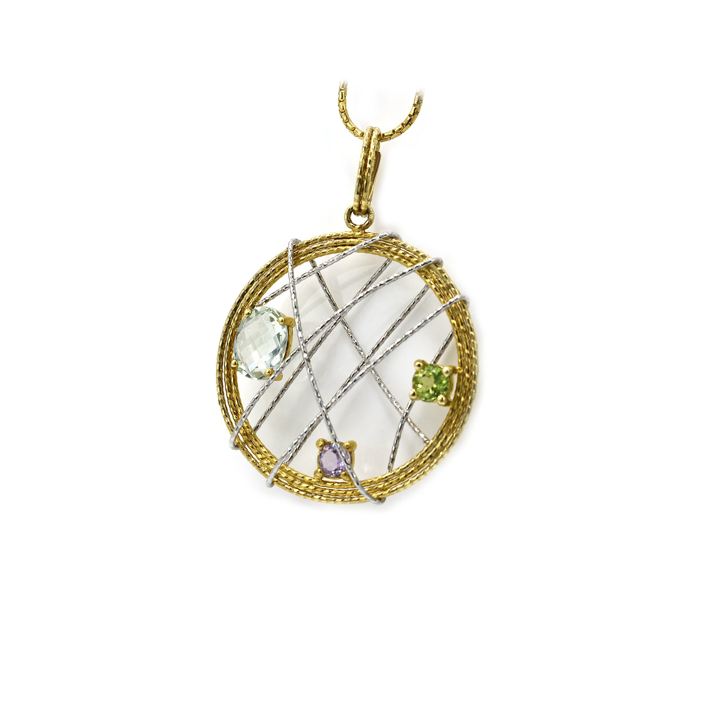 14k two-tone color stone pendant