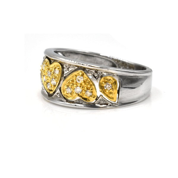 14k two-tone heart diamond band