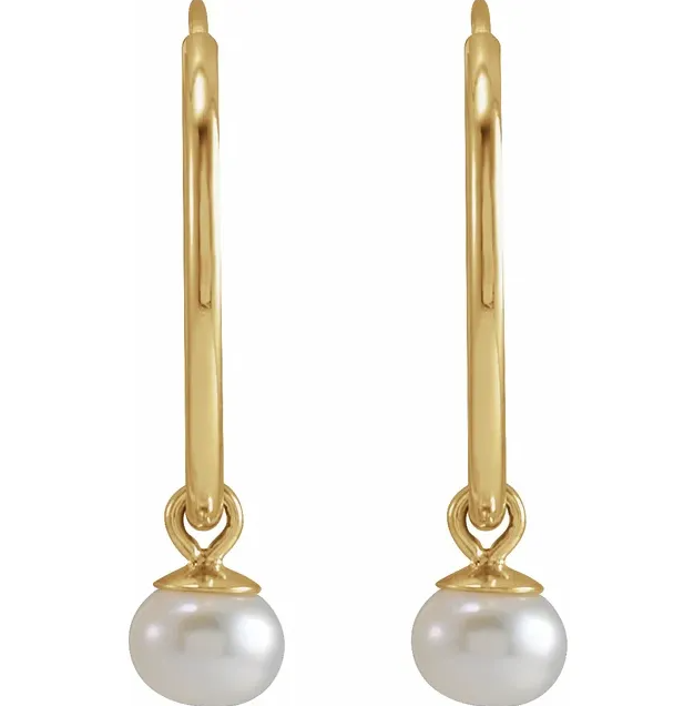 14k pearl hoop earrings