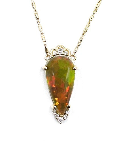 14K Diamond Opal Necklace