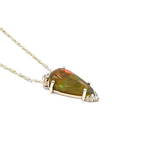 14K Diamond Opal Necklace