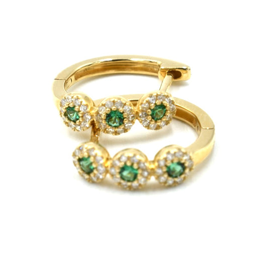 Tiny Gold Diamond & Tsavorite Hoops