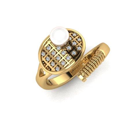 Tennis Racquet  Ring with Pearl