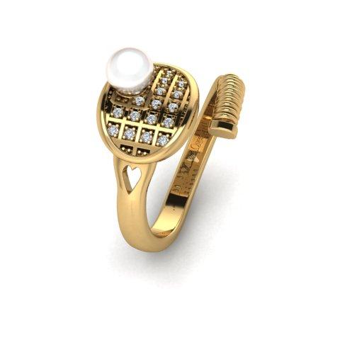 Tennis Racquet  Ring with Pearl