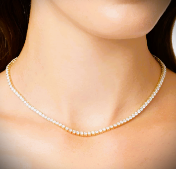 14K Yellow Gold Diamond Tennis Necklace
