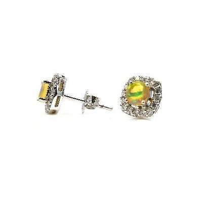 14k opal & diamond studs