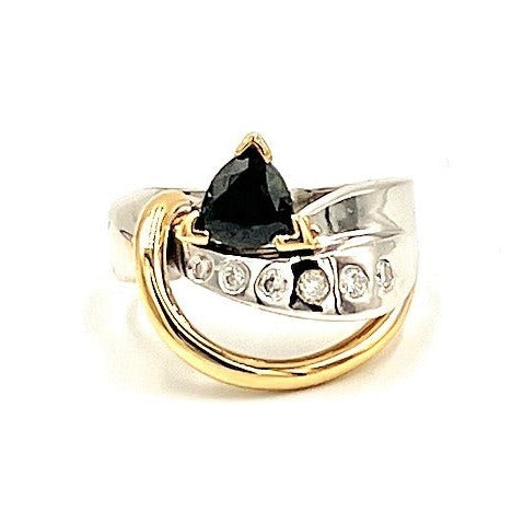 two-tone diamond and sapphire ring