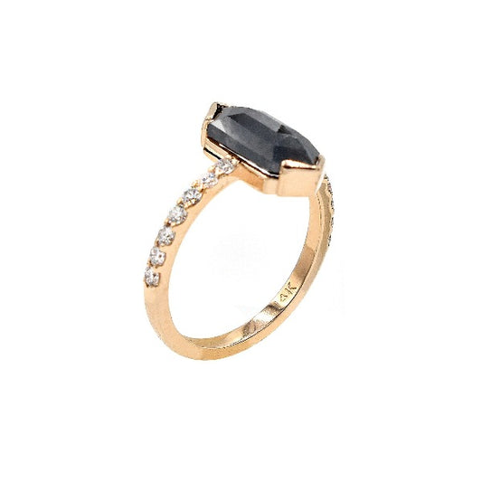 14k natural black diamond ring