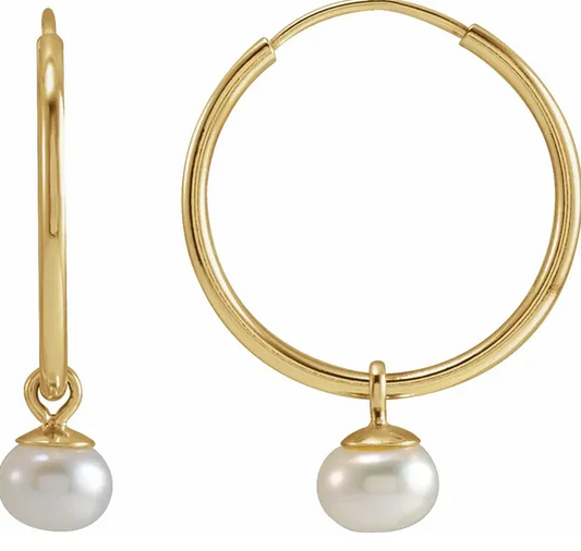 14k pearl hoop earrings